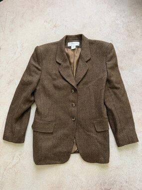 Jones New York Women's Brown Textured Wool-Blend Blazer